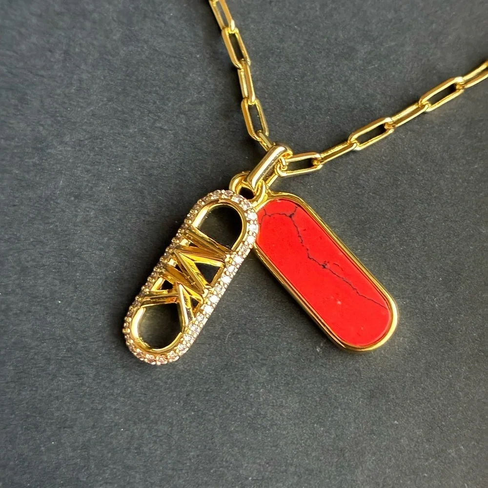Michael Kors Necklace,Michael Kors Gold Chain Necklace with Logo Pendant
